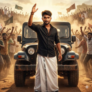 Gemini prompts for Boys raised hand crowd leadership cinematic poster
