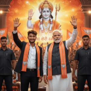 Narendra Modi cinematic rally wave AI image prompt golden hour lighting