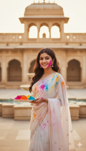 Holi photo prompts for girls royal palace cinematic portrait
