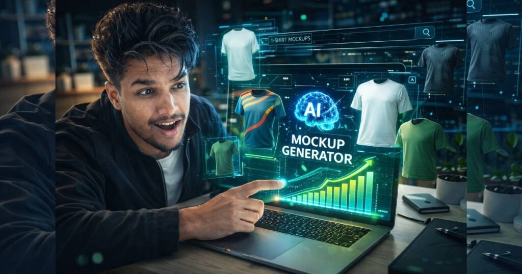 AI generated t shirt mockup created using advanced AI prompts for ecommerce product design