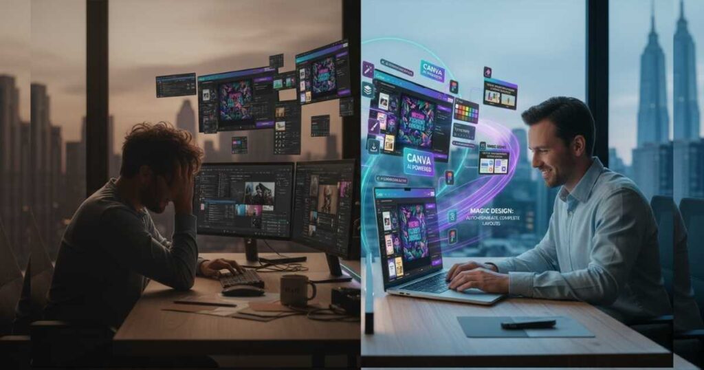 canva ai tools dashboard showing ai image generator creating designs