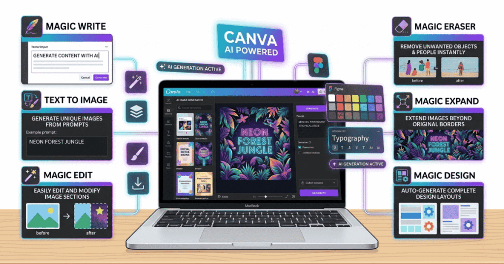 comparison chart explaining major canva ai tools and their features