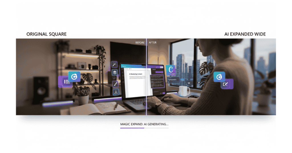 example showing canva magic expand extending image background