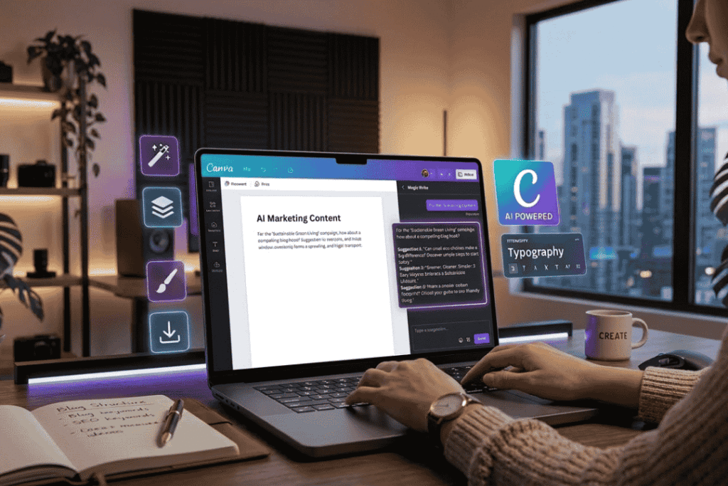 Person using AI marketing content tool