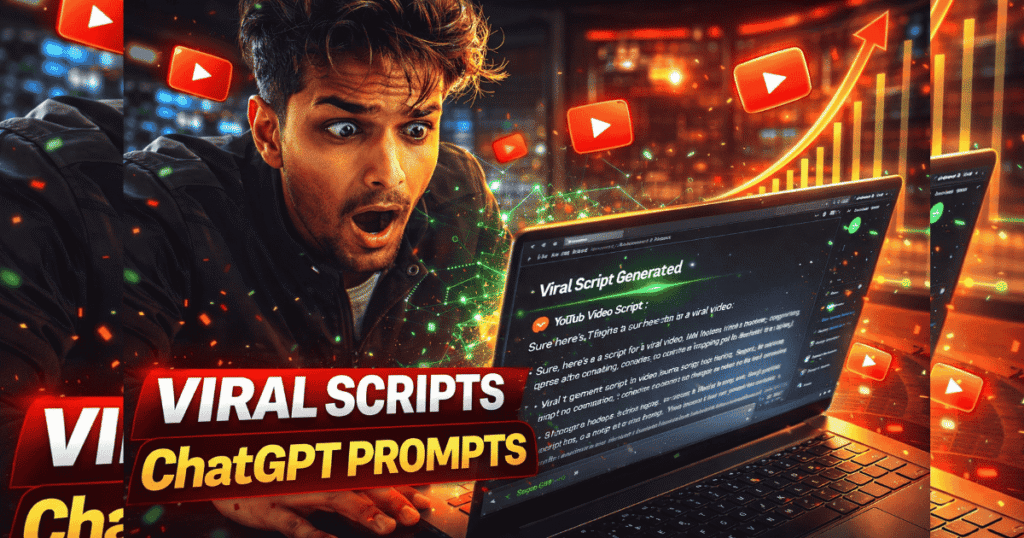 Surprised YouTuber reacting to ChatGPT Prompts generating viral YouTube scripts