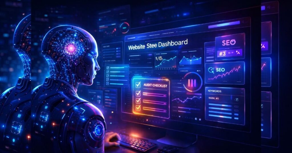 free website audit prompts AI SEO analysis dashboard
