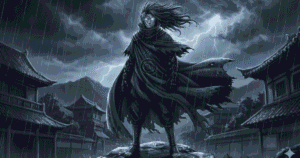 Cinematic anime warrior character created using Midjourney anime prompts