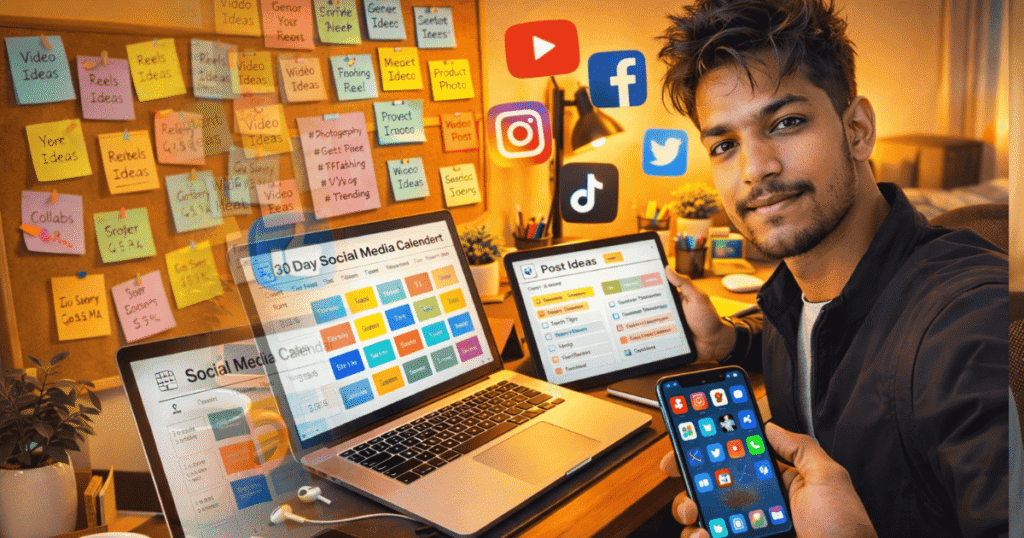 Prompts for Social Media Content Calendars planning workspace for bloggers