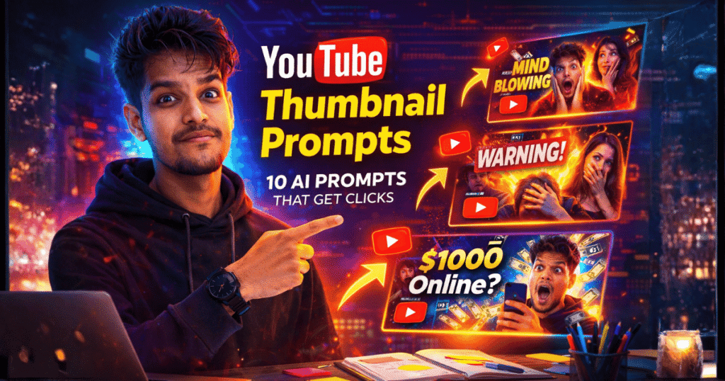 AI-generated YouTube thumbnail prompts for high click videos