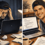 Frustrated creator vs successful script using AI prompts for YouTube documentary scripts
